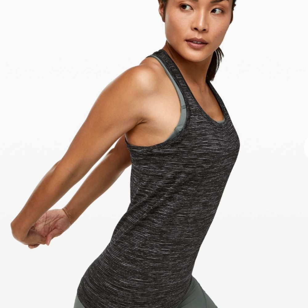 LULULEMON Swiftly Tech Speed Racerback Tank Top - Black White Stripe - Picture 2 of 9